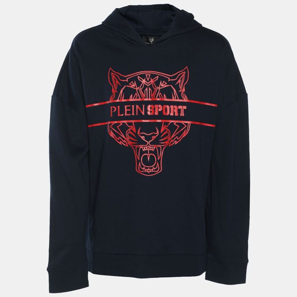 Plein Sport Navy Blue Jersey Tiger Print Hoodie Xl